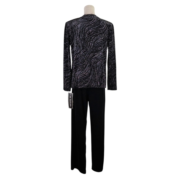 Sheri Martin Vintage 2PC Glitter Pantsuit Black Silver Faux Jacket Pant Set 6/10 - Picture 7 of 12